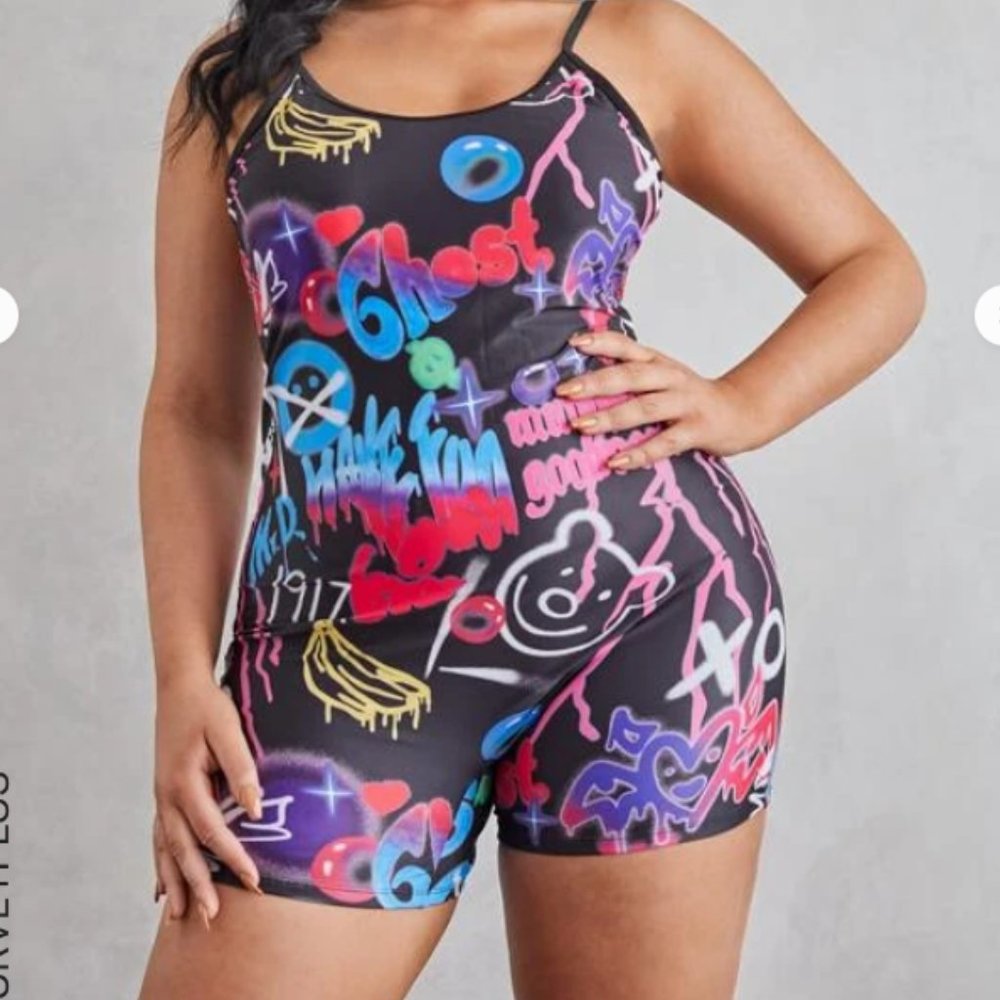 SHEIN 2XL Graffiti Art Swimsuit (NWOT)